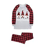Weihnachtspyjama Familie Set Langarm T-Shirt Karierte Lange Hosen Pyjama mit Weihnachtsdruck Muster Zweiteiliger Sleepwear Soft Loungewear Hausanzug für Damen Herren Mädchen Jung