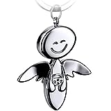FABACH Schutzengel Schlüsselanhänger Smile mit Lenkrad - Edler Engel Anhänger aus Metall in glänzendem Silber - Geschenk Glücksbringer Auto Führerschein - Fahr vorsichtig