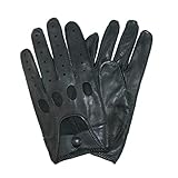 Yixikejiyouxian-A Autofahrer Handschuhe Sport Leder Porös Atmungsaktiv Herren Schaffell Handschuhe Split Finger Wrist Snap Handschuhe - Schwarz M