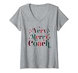 Damen Retro Mid Century Moderne Weihnachten Sehr Frohe Coach T-Shirt mit V