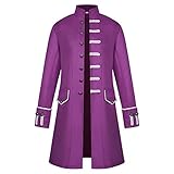 Halloween Männer Winter Warm Vintage Frack Jacke Mantel Outwear Knöpfe Mantel(Lila, 4XL)