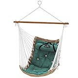 SONGMICS Hängesessel mit Kissen, XL Affenschaukel mit Polsterung, Hängestuhl mit Bambusstange, 70 x 120 cm, bis 200 kg belastbar, Indoor und Outdoor, grün-Khaki GDC46CJ