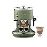 De'Longhi Icona Vintage Espresso Siebträgermaschine ECOV311.GR - mit professioneller Milchaufschäumdüse, 15 bar, 1,4 l, auch für Pads geeignet, Edelstahl in Retro Look mit Chrom-Details, grü