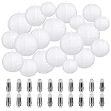 LIHAO 20er weiße Papier Laterne Lampions rund Lampenschirm mit 20 Pcs Warmweiß Mini LED-Ballons Lichter Hochtzeit Dekoration Papierlaterne (Verschiedene Größen)