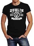 Neverless® Herren T-Shirt Dublin Irland Retro Design Aufdruck Print Schrift Fashion Streetstyle schwarz M