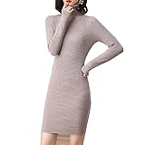 Herbst Und Winter High Collar Temperament Commuter High Waist Braun Mid-Length Rock Solid Color Strickziehen F