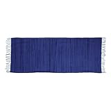 Relaxdays Flickenteppich blau 80 x 200 cm mit Fransen 100 % Baumwolle, einfarbig, Fleckerlteppich, dunkelb
