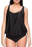 Octopus Figurumspielendes Damen Oversize Tankini Set mit Slip Schwarz f5452 Farbe: Tankini Schwarz G(sw) + Slip (sw), Gr. 34 (S)