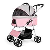 KUANDARGG Kinderwagen Oder Haustierwagen Easy Walk Folding Travel Carriage, Hundewagen & Haustier Buggy Bis 20 Kg, Abnehmbarem Hundebuggy, pink