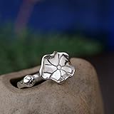 RFEGEF Offener Ring Damen,Verstellbarer Ring 925 Silber Lotusblatt Im Antiken Stil Offener Ring Romantisches Schmuckgeschenk Für Mädchen Frauen Paar Verlobung Hochzeit Ewigkeit Ring Geschenk