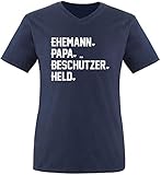 AngryShirts Ehemann.Papa.Beschützer.Held Herren T-Shirt V-Neck