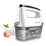 SHARDOR Handmixer Elektrisch Handrührgerät 6 Stufen Plus Turbo Kein Spritzen Mixer Handrührer mit Aufbewahrungskiste,5*Edelstahl Zubehör, Weiß/Schwarz 400W Leiser M