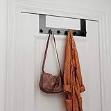 Kleiderhaken Türhakenleiste einhängen schwarz matt, Türhaken zum Einhängen ohne bohren zum Aufhängen Garderobehaken mit kratzfreier Rückseite, Hakenleiste Garderobe schwarz Türgarderob