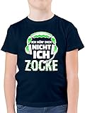 Up to Date Kind - Ich hör Dich Nicht ich zocke Headset Glitch Weiß Grün - 140 (9/11 Jahre) - Dunkelblau - Rundhals - F130K - Kinder Tshirts und T-Shirt für Jung