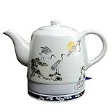 XBR Klassischer Wasserkocher,Elektrischer Keramik-Akku-Kessel Teekanne-Retro Rot 1 L Kanne, 1350W Wasserschnell für Tee, Kaffee, Suppe, Haferflocken-herausnehmbarer Boden, Trockengehschutz-Weiß