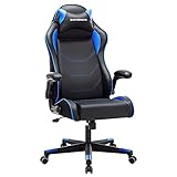 SONGMICS Gamingstuhl, Racing Chair, ergonomischer Schreibtischstuhl, Bürostuhl mit Kopfstütze und verstellbaren Armlehnen, höhenverstellbar, Stahlgestell, Kunstleder, schwarz-blau RCG014B01