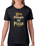 Comedy Shirts - Mein Patronus ist Pizza - Damen T-Shirt - Schwarz/Gold Gr. L