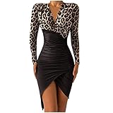 GoldPang Ballkleid für Damen Sexy Langarm V-Ausschnitt Abendkleid Minikleid Elegant irregulär Bodycon Slim Fit Kleider Cocktailkleid Festlich Kleider Frauen Winter Kleid (Brown #3, XL)