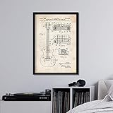 Nacnic Gitarren-Plakat-Patent. Blatt mit altem Design-Patent in der Größe A3 und Vintage-Hinterg