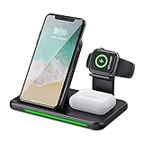 4 in 1 Induktive Ladestation,kingkindsun Wireless Charger,15W Kabelloses Ladegerät Gilt für iPhone 12/12 Pro Max/11/XS,Kompatibel für Apple Watch/AirPods/Pro,Gilt für Samsung S21 Ultra/S20