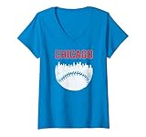 Damen Vintage Chicago Skyline Retro Baseballstadt T-Shirt mit V