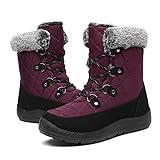 Bella Bays Damen Winterstiefel Wasserdicht Warm Gefüttert Schneestiefel Stiefeletten Schlupfstiefel Rot 40