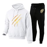 JAXICH Jogginganzug Herren Winter Trainingsanzug Herren Set Sportanzug für Männer, Men Jogging Fitness Herren Freizeitanzug mit Kapuze Suit Briefdruck Sport Hausanzug Tracksuit 2 Set Jacke Hose Anzug