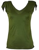 GURU SHOP Goa Psytrance Pixi Shirt, Olive, Synthetisch, Size:S/M (38), Tops & T-Shirts Alternative Bekleidung