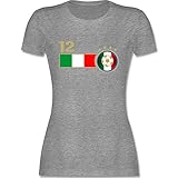 Fussball WM 2022 Fanartikel - 12. Mann Italien Mannschaft - XL - Grau meliert - fußball t-Shirt Italien Damen - L191 - Tailliertes Tshirt für Damen und Frauen T-S