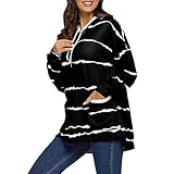 Damen Tie-Dye Printed Striped Hooded Loose Langarm Sw