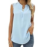 Damen FrüHling/Sommer Neues Einfarbiges Shirt Locker V-Ausschnitt äRmelloses Spitzenob
