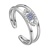 Damen Bösen Blick Ring Einstellbarer Blau Evil Eye Ring Zirkonia Ring für Mädchen 925 Sterling Silber Bösen Blick Schutz Schmuck Geschenk für Weihnachten Valentinstag Geburtstagsgeschenk FR0034W