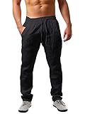 Gemijacka Herren Leinenhose Lang Leicht Sommerhose Loose Fit Freizeithose für Urlaub Strand Alltag Schwarz L