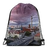 Sunset-Berlin-Cityscape Unisex Fußball Schwimmen Sport Gym Reise Schuh Kordelzug Tasche Rucksack Faltbar für Rucksack Schultasche für Jungen Mädchen Herren D