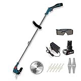HUBAN Rasentrimmer 12V mit Akku und Ladegerät Elektro Rasentrimmer Teleskopstiel Leichter für Rasenschneiden, Rasenpflege, Auffahrt und Garten, Mit 8 Klingen (Color : 12V 4000AH)