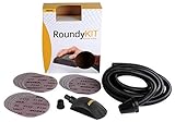 Mirka Roundy Handschleifer mit Absaugung Starter-Set / Schleifklotz-Set inkl. 4m Absaugschlauch und 15 Stück Mirka Abranet Netzschleifscheiben Klett Ø 150mm Korn P120 P180 P240 | Staubfreies S