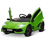 HOMCOM Elektroauto Lamborghini SVJ lizenziert Kinderfahrzeug Kinderauto für 3-8 Jahre mit Fernsteuerung MP3/USB Licht Musik Kunststoff Metall Grün 123 x 66,5 x 45,5