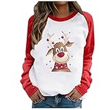 Overdose Damen Blusen Tops Sweatshirts T-Shirts Xmas Merry Christmas Loose Oberteile Tshirt Tunika Casual Pullover Mode Lange Ärmel Weihnachtsdruck Longshirts T