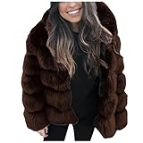 HHWY Wollmantel Damen Winter Warm Gefüttert Teddy Fleecejacke Frauen Elegant Einfarbig Faux Fur Pelzmantel Mit Taschen Plus Samt Dickere Warm Kapuzenjacke Damen Oversize Kunstpelz Jacke Steppjack