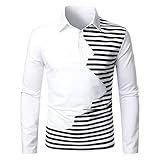 KBUY Poloshirt Herren Langarm Kontrast Polohemd Baumwolle Basic Golf T-Shirt Herren Poloshirt Langarm Baumwolle Polohemd Mode Streifen Spleiß Freizeit Polo Golf Wintershirts mit Krag