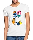Spreadshirt Die Sendung Mit Der Maus 50 Jahre Jubiläum Luftballons Frauen T-Shirt, M, Weiß