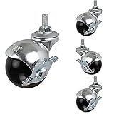 YZHH 4 Stück Lenkrollen Kugelrollen mit Gewinde M8, 50mm 360 Grad Swivel Industrierollen mit Bremse, Nylonrollen, Tragfähigkeit 300kg
