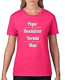 Comedy Shirts - Papa Beschuetzer Vorbild Held - Damen T-Shirt - Pink/Weiss-Gelb Gr. XL