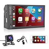 Podofo Autoradio Bluetooth Apple Carplay Doppel Din 7 Zoll Bildschirm Autoradio mit Freisprecheinrichtung Car Radio Touchscreen FM/Bluetooth/USB/MP5/Mirror Link für Android/IOS +RüCkfahrk