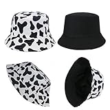 JOMSK Sommer Fischerhut Cartoon Kühe Motiv Sonnenhut für Männer Frauen Kinder Sonnenhut Freizeit Kopfbedeckung Hip Hop Bucket Hat Anglerhut Zum Wandern Camping Reisen Ang