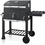 KESSER® Grill Grillwagen XXL Holzkohlegrill mit Deckel , Rädern , Edelstahl-Griff , Grillrost und Thermometer Holzkohle kohlegrill wagen groß Kohle BBQ Camping , Terrasse, Garten (Grau / Silber)