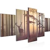Runa Art - Bilder Wald Hirsch 200 x 100 cm 5 Teilig XXL Wanddekoration Design Gelb 013451