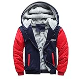 JJLLAZAD Wikinger Warme Jacke Aus Wikingerwolle Fleecejacke Mit Nordischem Raben-Print Winter-Lässiges Street-Kapuzen-Sweatshirt Mit Großer Tasche,Blue red,XL