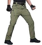 KEFITEVD Gefütterte Winterhose Herren Wasserdicht Wanderhose Softshell Hose Angelbekleidung Fleecehose Thermo Wathose Männer Arbeitshose Winter Dunkeloliv 32