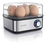 Arendo - Eierkocher Edelstahl für 1 bis 8 Eier - Egg Cooker - 500 W – Kontroll Leuchte – Drehregler für drei Härtegrade - spülmaschinengeeignet - Edelstahl gebü